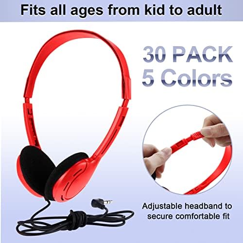 Yunsailing 30 Pack Colorful Classroom Headphones for Kids – Durable On-Ear Adjustable Earphones with Universal 3.5 mm Jack – Essential Bulk Headsets for Engaging Learning and Interactive Activities in Educational Settings