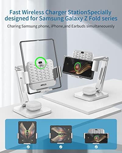 ANPULES 2-in-1 Wireless Charging Stand for Samsung Galaxy Z Fold Series and Buds – Fast Charging Dock with 3 Coils for Enhanced Compatibility and Efficiency, Sleek Design for Tidy Spaces, Non-Slip Surface for Secure Charging