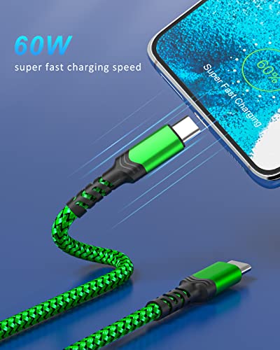 10 ft USB C to USB C Charging Cable – Fast 60 W Power Delivery Braided Cord for Galaxy S23 Ultra, i Phone 15/16, i Pad Pro, Mac Book – Durable, Tangle-Free Design in Purple, Green, Blue, Pink for Maximum Flexibility and Style