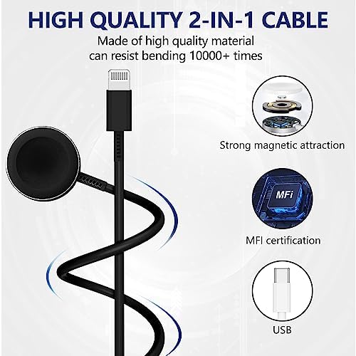 Premium 5 W Fast Charging USB C Cable for Apple Watch – 6 ft Magnetic Charger, MFi Certified, Compatible with Series SE2/8/7 & All Sizes 38 mm to 45 mm – Reliable & Efficient Power Solution for On-the-Go Users
