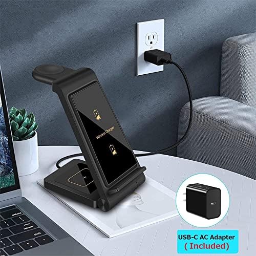 DINTNCCM 3-in-1 Fast Wireless Charging Station – Foldable Charger for Samsung Galaxy S24 Ultra, Galaxy Watch6, and Galaxy Buds – Sleek Black Design with Enhanced Safety Features for Home and Travel Use