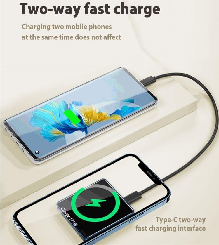 Magnetic 10000 m Ah Fast Charging Power Bank – Wireless Mag-Safe Portable Charger for i Phone, Android, Samsung, Huawei, and Xiaomi – Ultimate Mobile Device Battery Pack with Enhanced Compatibility and Rapid Recharge Technology