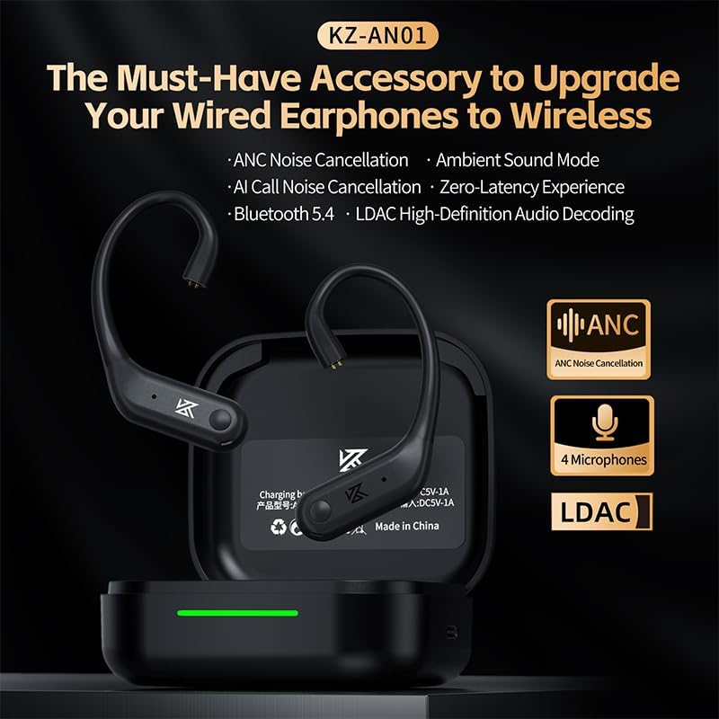 KZ AN01 True Wireless Earbuds with Bluetooth 5.4 – Cutting-Edge Active Noise Cancellation & Ergonomic Earhook Design for Fitness Lovers – High-Resolution LDAC Audio Quality for Ultimate Sound Clarity – Long-Lasting Battery Life for Continuous Enjoyment – Ideal for Gym, Travel, and Daily Use