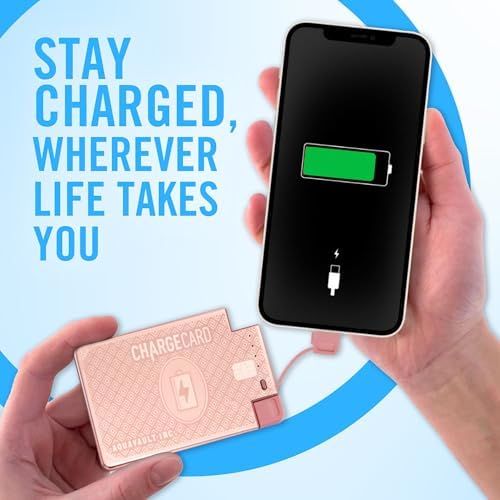 Aqua Vault Charge Card – Ultra-Slim 2300 m Ah Emergency Power Bank – Wallet-Friendly Portable USB-C & Micro-USB Charger – Durable Steel Design for i Phone 16/15/14/13/12 & Android – Stylish Rose Gold Finish – Travel-Safe Power Solution for On-the-Go Charging