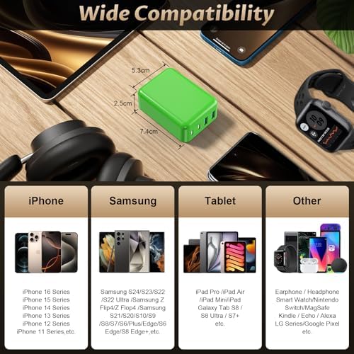Ultra-Fast Charging 2-Pack: Foldable 40 W USB-C Wall Adapter with 4 Ports – Sleek Christmas Red Multi-Port Charger for i Phone 16, Samsung, Pixel & Tablets – Compact Power Solution for Home and Travel