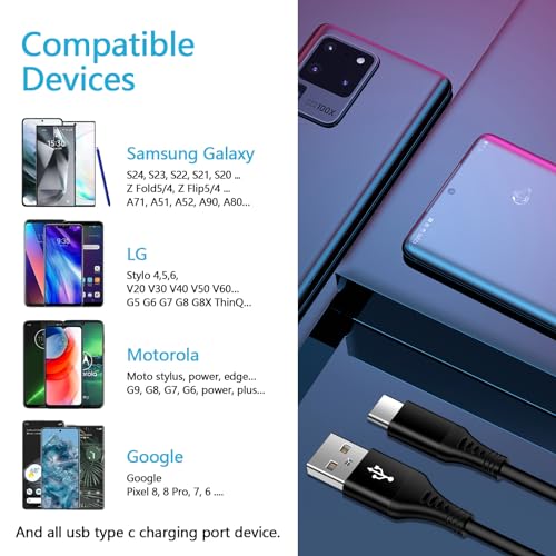 6 ft Fast Charging USB A to Type C Cable – 5 Pack for Samsung Galaxy S24, A55, A35, Z Fold5/4/3 – Durable and Versatile Charger Cord with Enhanced Compatibility for Everyday Use