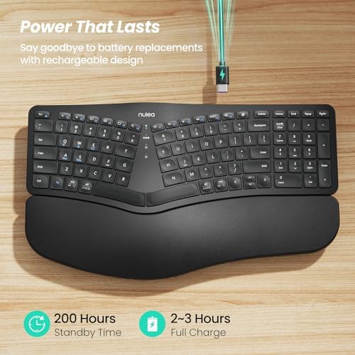 Nulea RT05 B Bluetooth Ergonomic Split Keyboard – Rechargeable Wireless USB-C Design with Cushioned Wrist Rest for Ultimate Comfort, Compatible with Windows & Mac (F-Yellow) – Enhance Your Typing Experience and Boost Productivity