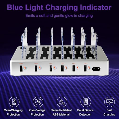 GARUET 6-Port USB Charging Station – Fast Multi-Device Charger Hub with 6 Mixed Cables for i Phones, i Pads, and More – Sleek Design, Enhanced Compatibility, and Intelligent Safety Features for Efficient Power Management