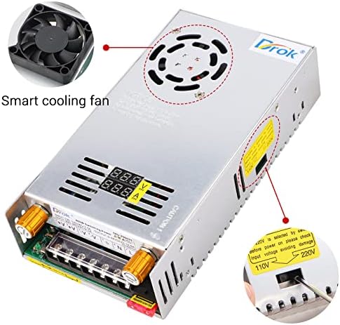DROK 24 V Adjustable Power Supply – High-Efficiency AC to DC Converter for Reliable Power Delivery, 20 A 480 W Regulated Adapter Perfect for Computer Labs and Versatile Electronic Applications, Adjustable 5 V to 24 V Voltage Transformer for Enhanced Performance and Compatibility