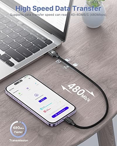 Aioneus 1 ft Apple Certified Lightning Cable – High-Speed USB A to Lightning Charger for i Phone 14/13/12/11 Pro Max/XR/XS/8/7 Plus/6/SE – Durable Nylon Braided Design for Tangle-Free Portability and Enhanced Charging Efficiency
