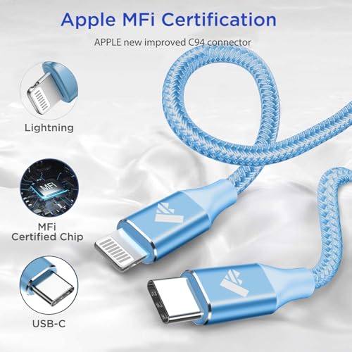 6 FT USB C to Lightning Charging Cable 2 Pack – MFi Certified Braided Fast Charger for i Phone 14/13/12 Series and i Pad – Durable, High-Speed Data Transfer and Enhanced Compatibility for All Apple Devices