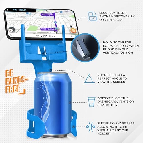 Universal Cup Holder Phone Mount for Cars & Trucks – Hands-Free Convenience, Fits All Phone Sizes & Cases, Made in USA, 2-Pack Black – Ideal for Navigation and Charging Access