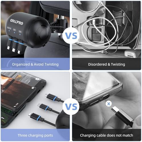 Transform Your Travel Experience with the OHLPRO 3-in-1 Retractable Backseat Charger – Fast Charging Dock for All Smartphones Including i Phone & Samsung | Ultimate Solution for Ride-Share Drivers and Passengers | Organized, Hassle-Free Charging for Uber, Lyft, and Daily Commutes | Enhance Comfort and Connectivity on the Go