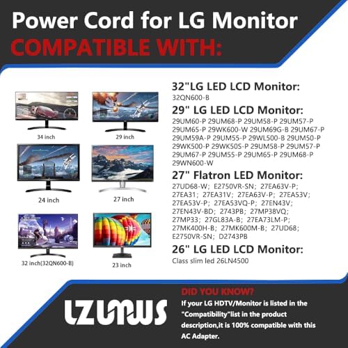 High-Performance 19 V 2.1 A AC Adapter for LG Monitors – Ultimate Replacement Charger for 19-32 Inch LED & Ultrawide Displays – Lightweight, Durable Power Supply for Enhanced Productivity in Home and Office Environments