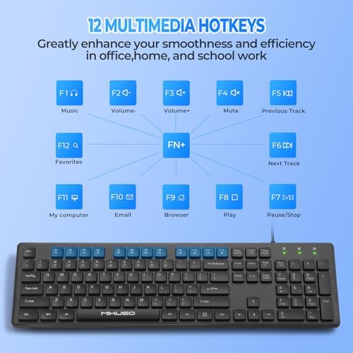 Experience Ultimate Typing Precision with Our Full-Size Wired Computer Keyboard – Anti-Fading Keys, 12 Multimedia Hotkeys & 1.6 m USB Plug-and-Play Connectivity for Effortless Office Use and Seamless Laptop Compatibility! Ideal for Professionals and Home Users Seeking Enhanced Speed and Comfort!