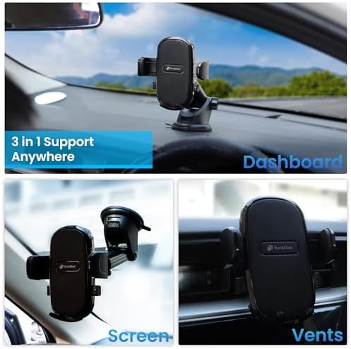 Ultimate 3-in-1 Heavy Duty Car Phone Holder for Windshield & Dashboard | Universal Mount with Bonus Accessories Including Cup Holder Pads, Sunglass Holder & Headrest Hooks | Compatible with i Phone & Samsung | Enhance Driving Safety & Convenience