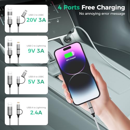 16 FT 4-in-1 USB C Charging Cable – Fast 60 W Lightning, Type C & USB A Compatibility for i Phone 15/14/13/12, Mac Book, i Pad & Samsung – Ultimate Versatile Charging & Data Transfer Solution for On-the-Go Power Users