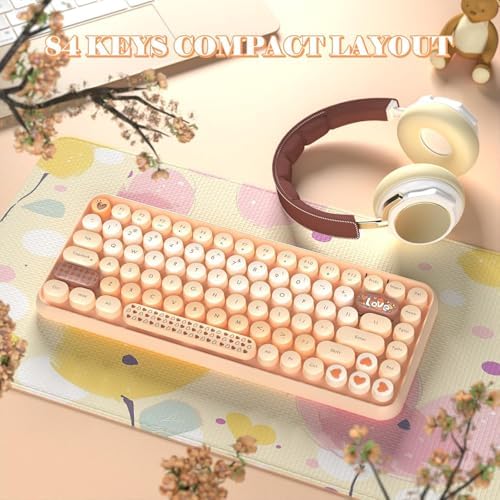 FELICON Retro Mini Wireless Bluetooth Keyboard – Portable 84-Key Typewriter Design for Android, i Pad, Windows & PC – Perfect Companion for Home & Office with Enhanced Compatibility and Rechargeable Battery