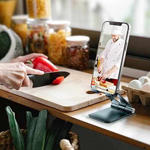 TOPGO Adjustable Cell Phone Stand, [Fully Foldable & Wide Compatibility] Desktop Stand Holder with Charging Port for iPhone, iPad, Kindle, Tablets, Switch – Silver – Enhanced Compatibility and Speed