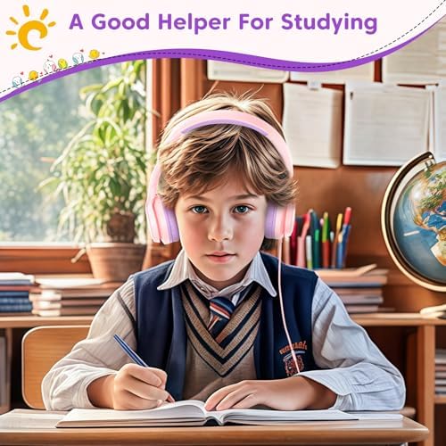 INFURTURE CH5 Kids Headphones – Safe Listening On-Ear Headphones with Volume Limiting Technology for Children, Lightweight and Comfortable Design in Trendy Pink, USB C & 3.5 mm Compatibility for School, Travel, and Home Use – Elevate Your Child’s Audio Experience with Exceptional Sound Quality and Fun