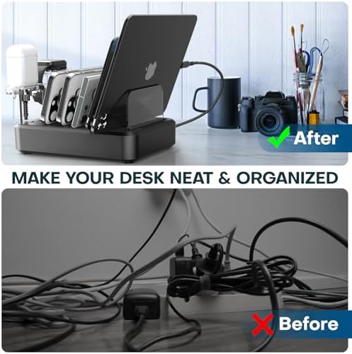 75 W 6-Port USB-C Fast Charging Station with 7 Cables – Multi-Device Dock for i Phone, Samsung, i Pad & More – Ultimate Charging Solution for Home & Office Efficiency