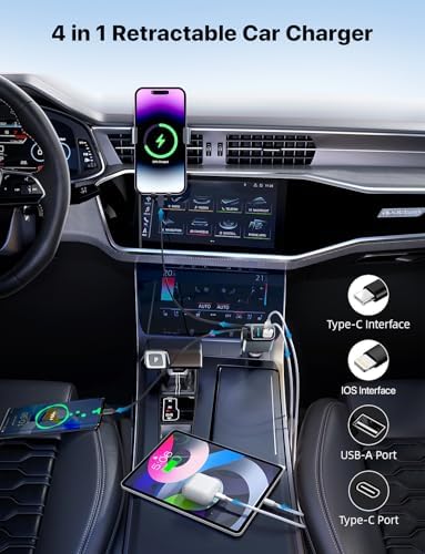 Celestial Power: 4-in-1 Starlight Retractable Car Charger with Fast Dual USB Ports – Compatible with i Phone 15/14/13 – Innovative Tangle-Free Charging Solution for Enhanced Portability and Style