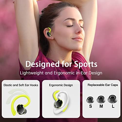 Premium Bluetooth 5.3 Wireless Earbuds with Superior Hi-Fi Stereo Audio | 48-Hour Playtime | IP7 Waterproof for All-Weather Use | Ergonomic Sport Earhooks for Active Lifestyles | ENC Mic for Crystal-Clear Conversations | Ideal for Music Lovers and Fitness Aficionados