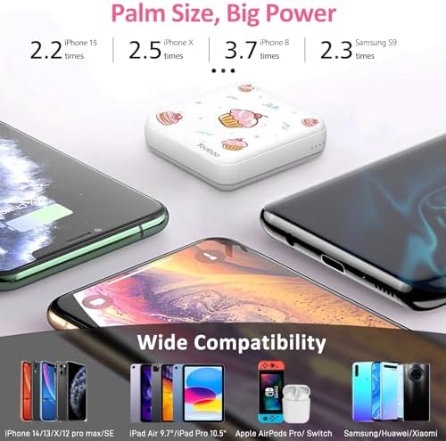 Yoobao 10,000 m Ah Cute Cake Portable Charger – PD 20 W USB-C Power Bank for Fast Charging i Phone 14/13, i Pad, Android & Samsung – Stylish Mini Battery Pack for Girls & Kids Travel – Ultimate Compatibility & Performance