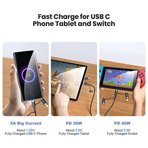 60 W PD USB C Multi-Functional Fast Charging Cable – 5-in-1 Nylon Braided Cord for Universal Compatibility with Laptops, Tablets, and Smartphones (4 FT, Grey) – Rapid Power Delivery with 3 A Fast Sync Technology