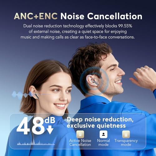 EUQQ Premium Bluetooth 5.4 Wireless Earbuds – Experience Immersive Sound with 36-Hour Battery Life, Dual Noise-Canceling Mics, and IP7 Waterproof Protection – Ideal for Music Lovers, Professionals, and Active Lifestyles with Intelligent Transparency Mode