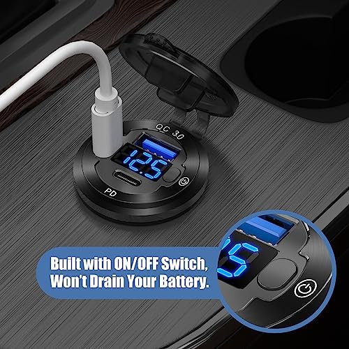 12 V USB Car Charger with 3 Ports – Waterproof Marine Fast Charging Socket for Boats, RVs, Golf Carts, Motorcycles & Trucks – Durable Aluminum Design with Integrated Voltmeter & Switch for Enhanced Safety and Convenience