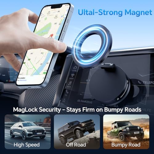 360° Adjustable Magnetic Phone Holder, Metal Suction Cup Phone Mount, Vacuum Magnetic Phone Holder, Foldable Phone Mount for Your Car/Bathroom/Gym/Mirror, for All Smartphones & All Car Models – Enhanced Compatibility and Speed