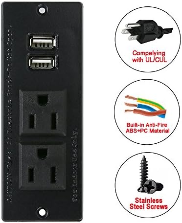 Recessed USB C Power Station for Fast Charging: 2 Outlets & 2 USB Ports (PD20 W & QC18 W) – Space-Saving Desktop Power Strip with Flat Plug for Easy Mounting on Desks, Sofas, Cabinets, and Nightstands (Sleek Black Finish) – Optimal Power Supply Solution for Home & Office Use