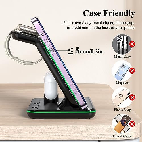 Minthouz 3-in-1 Fast Wireless Charging Station – 18 W Power Hub for i Phone 15/14/13/12/11, Air Pods & i Watch – Sleek, Space-Saving Design with QC3.0 Adapter for Effortless Charging Convenience and Style