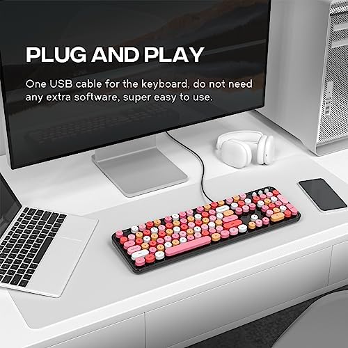 Retro-Inspired Full Size Typewriter Keyboard with Number Pad – Wired USB Keyboards for Windows 7, 8, 10, 11 | Enhance Your Typing Experience with Classic Charm and Modern Efficiency | Perfect for Home and Office Use