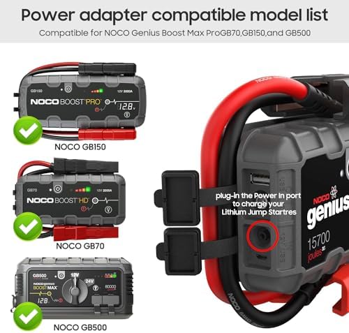 KFD 14 V 4 A AC/DC Power Adapter and Cigarette Lighter Charger for NOCO Genius Boost – Fast Charging Solution for GB70, GB150, GB500, GB250+, GB251+ Jump Starters – Enhanced Compatibility and Portability for Emergency Power Needs