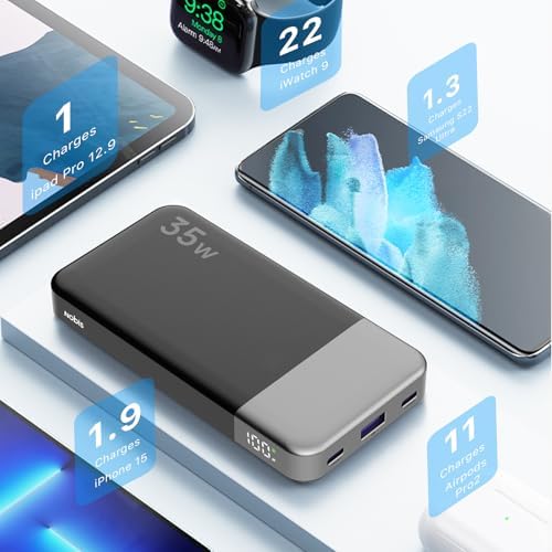 NOBIS 10000 m Ah Fast Charging Power Bank with Digital Display – Versatile USB-C Battery Pack for i Phone, i Pad, Android & More (25 W) – Compact, Reliable Charging Solution for On-the-Go Power Needs