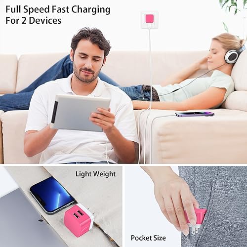 Compact USB Wall Charger 2 Pack – Low Profile Right Angle Plug Adapter for Quick Charging of i Phone 16/15/14/13/12/11 Max, i Pad Pro, Mini & Air, Samsung, Pixel – Enhanced Device Compatibility & Space-Saving Design