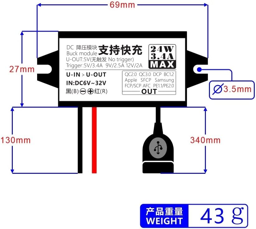 Aideepen Dual-Pack 24 W DC-DC Converter Module – High-Efficiency 12 V/24 V to 5 V USB-A Car Charger for Rapid Device Charging and Universal Compatibility in Automotive Applications