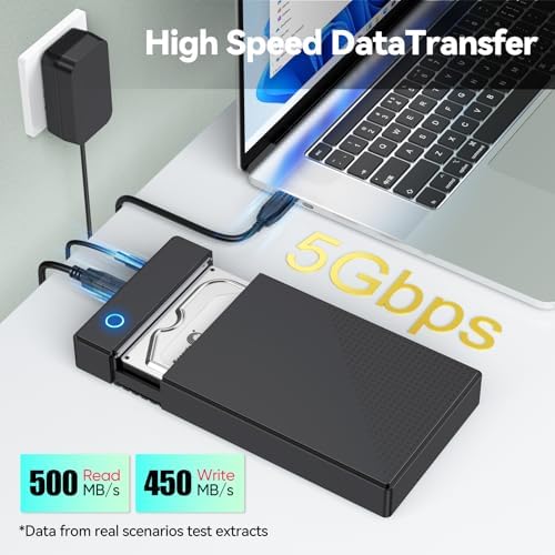 CLAVOOP 3.5-Inch SATA Hard Drive Enclosure – USB 3.0 External Case for Enhanced 20 TB Data Storage & Recovery, Optimal UASP Support for Fast File Transfers, 12 V 24 W Power Adapter Included, Ideal for PS5 and Xbox Compatibility