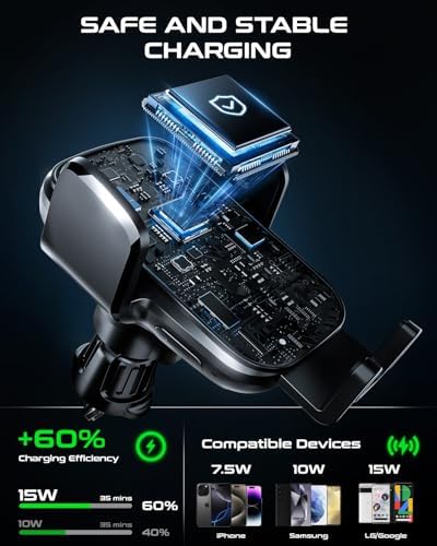 Revolutionize Your Driving Experience with Our Qi 15 W Fast Charging Wireless Car Phone Holder – Auto-Clamping Mount for Seamless Smartphone Access and Compatibility with i Phone 16 Pro Max, Samsung Galaxy S24 Ultra, and More – Multi-Position Dashboard, Air Vent, and Windshield Options for Ultimate Convenience and Style
