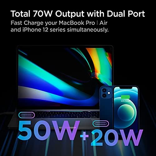 Effortless Power: Spigen 70 W Ga N II Dual USB-C Wall Charger – Fast Charging for Mac Book Pro, i Pad, i Phone & More – Compact Design for On-the-Go Efficiency with Dual Ports & 60 W Single Port Capability – Ultimate Compatibility & Enhanced Safety for All Your Devices