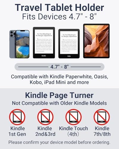 Hands-Free Kindle Travel Stand with Bluetooth Page Turner – Portable, Foldable E-Reader Holder for Airplane, Commute & Camping – Enhance Your Reading Experience Anywhere with Stability and Compatibility