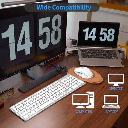 Ultra-Slim 2.4 G Wireless Keyboard with Numeric Keypad – Silent Ergonomic Design for Effortless Typing on PC & Mac, Plug-and-Play USB Receiver, Scissor Switch Technology for Enhanced Comfort and Speed