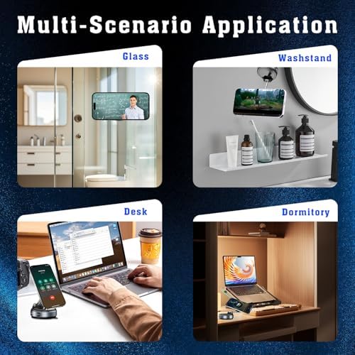 Magnetic Suction Phone Holder,Kitchen Cell Phone Holder,Car Suction Cup Vacuum Magnetic Phone Hholder,Multi-Scene Applicable Cell Phone Holder for iPhone (Black) – Enhanced Compatibility and Speed