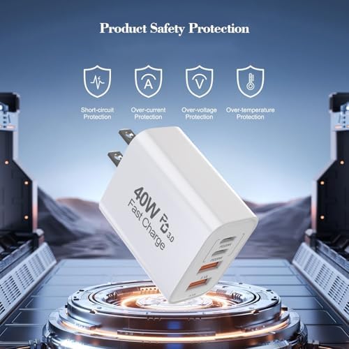 40 W Multi-Port USB-C Power Adapter for i Phone 16/15/14/13/12/11 & i Pad 12.9 – Advanced Fast Charging Solution with PD & QC Technology – Compact 4-Port Wall Charger for Home, Office, and Travel – Ultimate On-the-Go Power Block for Rapid Device Management