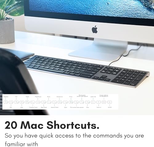 Transform Your Workspace with the Macally Slim USB Wired Keyboard – Perfect for Mac & Windows Users, Featuring 110 Scissor Switch Keys and Numeric Keypad for Ultimate Efficiency! Enjoy Seamless Typing with 20 Custom Shortcuts and Hassle-Free USB Plug-and-Play Setup – Ideal for Professionals and Everyday Tasks!