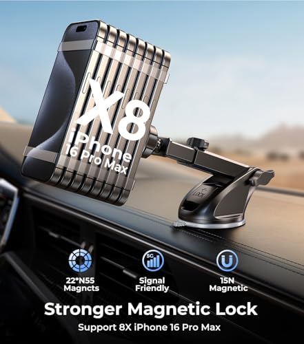 Mag Safe-Compatible Vacuum Suction Car Phone Holder – Versatile Magnetic Mount with Aerospace Alloy Arm for Tesla, Gym, Shower, and Smooth Surfaces – Secure Dashboard/Windshield Screen Solution for i Phone – 360-Degree Rotation for Optimal Viewing Angles and Hands-Free Safety