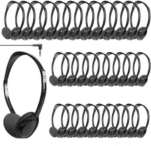 Versatile 30-Pack Adjustable Classroom Headphones – Lightweight, Durable 3.5 mm Compatible Headsets for Students, Kids, and Adults – Enhanced Comfort with Cushioned Ear Pads and Clear Sound Quality for Educational and Work Environments