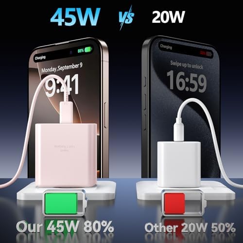Apple 16 Series 45 W USB-C Rapid Charger with 6.6 ft Type-C Cable – Ultimate Fast Charging Solution for i Phone 16, Galaxy S24/S23, and All USB-C Devices – Compact, Durable, and Safety-Enhanced Power Adapter for On-the-Go Efficiency